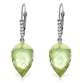 19.15 CTW 14K Solid White Gold Drop Briolette Green Amethyst Diamond Earrings