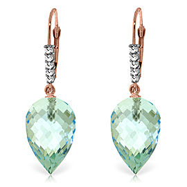 22.65 CTW 14K Solid Rose Gold Drop Briolette Blue Topaz Diamond Earrings