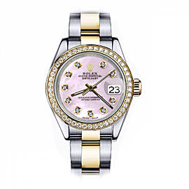 Ladies Rolex 26mm Datejust Two Tone Pink MOP Mother Of Pearl Dial with Diamond Accent+ Bezel