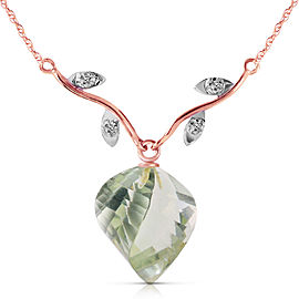 13.02 CTW 14K Solid Rose Gold Romance Green Amethyst Diamond Necklace