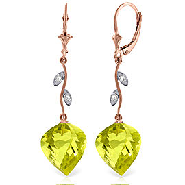 21.52 CTW 14K Solid Rose Gold Diamond Spiral Lemon Quartz Earrings