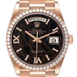 Rolex President Day Date Rose Gold Eisenkiesel Stone Diamond Mens Watch