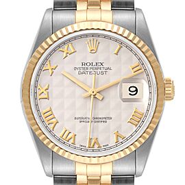 Rolex Datejust Steel Yellow Gold Ivory Pyramid Dial Mens Watch
