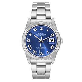 Rolex Turnograph Datejust Steel White Gold Blue Dial Watch