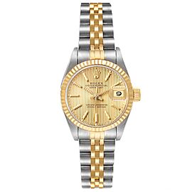 Rolex Datejust Steel Yellow Gold Fluted Bezel Tapestry Dial Ladies Watch