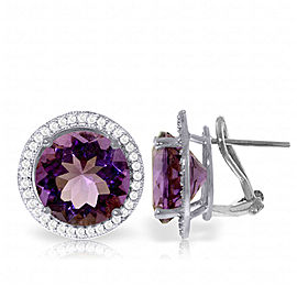 12.4 CTW 14K Solid White Gold French Clips Earrings Diamond Amethyst