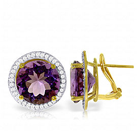 12.4 CTW 14K Solid Gold French Clips Earrings Diamond Amethyst