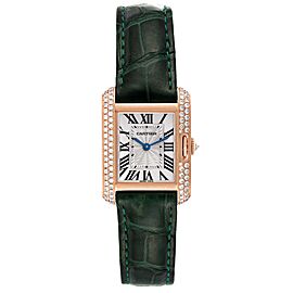 Cartier Tank Anglaise Rose Gold Diamond Green Strap Ladies Watch