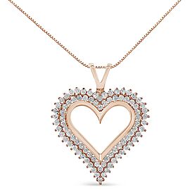 10K Rose Gold Plated .925 Sterling Silver 1/2 Cttw Diamond Heart 18" Pendant Necklace (I-J Color, I3 Clarity)