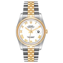 Rolex Datejust Steel Yellow Gold White Roman Dial Mens Watch