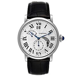 Cartier Rotonde Retrograde GMT Steel Silver Dial Mens Watch