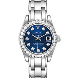 Rolex Pearlmaster 18K White Gold Blue Diamond Dial Bezel Watch