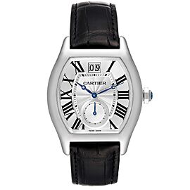 Cartier Tortue XL Silver Flinque Dial White Gold Mens Watch
