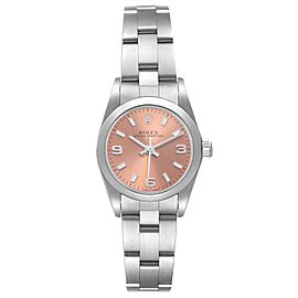 Rolex Oyster Perpetual Salmon Dial Smooth Bezel Steel Ladies Watch