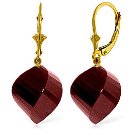 30.5 CTW 14K Solid Gold Leverback Earrings Twisted Briolette Ruby