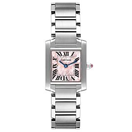 Cartier Tank Francaise Pink Mother of Pearl Steel Ladies Watch