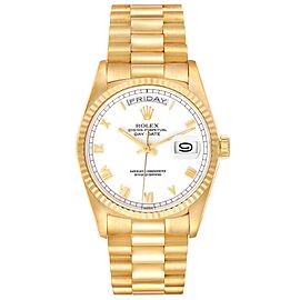 Rolex President Day-Date 18k Yellow Gold White Roman Dial Mens Watch