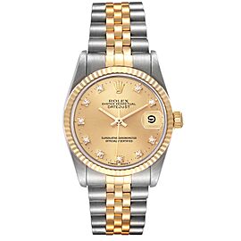 Rolex Datejust Midsize Steel Yellow Gold Diamond Dial Watch