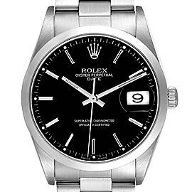 Rolex Date Black Dial Oyster Bracelet Steel Mens Watch