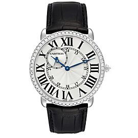 Cartier Ronde Louis 18K White Gold Diamond Bezel Mens Watch