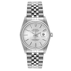 Rolex Datejust Steel White Gold Silver Tapestry Dial Mens Watch