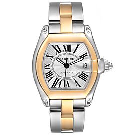 Cartier Roadster Steel Yellow Gold Silver Dial Mens Watch