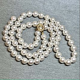 Mikimoto Estate Akoya Pearl Diamond Gold Necklace 7.5 mm 22" Certified $7,390 120584