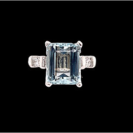 Natural Aquamarine Diamond Ring 14k Gold 4.8 TCW Certified
