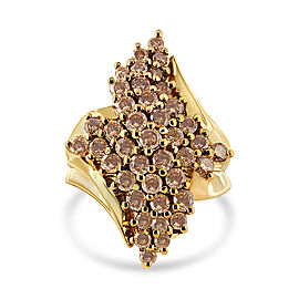 14K Yellow Gold Plated .925 Sterling Silver 2.00 Cttw Diamond Cluster Ring (Champagne Color, I2-I3 Clarity) - Size 7