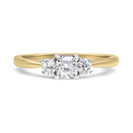 14K Yellow Gold 3/4 Cttw Cushion and Round-Cut Diamond Bostonian Style 3 Stone Engagement Ring (I-J Color, SI2-I1 Clarity) - Size 7