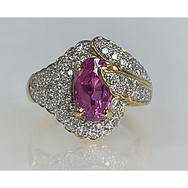 18K Yellow Gold Oval Shaped Pink Sapphire Diamond Ring