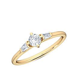 0.30 Ct Cushion Cut North-South and Baguette Cut Petite Lab Grown Diamond Ring in 14K Yellow Gold