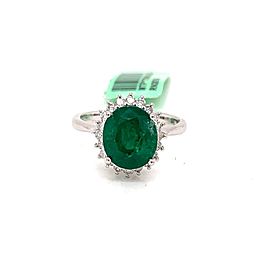 Princess Diana inspired Oval-Cut Emerald and Diamonds Classic ring in 14K White Gold