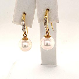 Diamond Akoya Pearl Earrings 14k Yellow Gold Certified $999