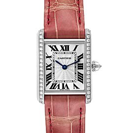 Cartier Tank Louis White Gold Diamond Pink Strap Ladies Watch