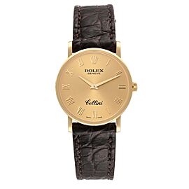 Rolex Cellini Classic Yellow Gold Brown Strap Mens Watch