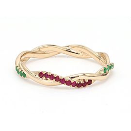 18K Yellow Gold with 0.08ct. Ruby and 0.04ct. Emerald Twisted Band Ring Size 6.5