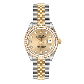 Rolex Datejust Steel Yellow Gold Diamond Dial Bezel Ladies Watch