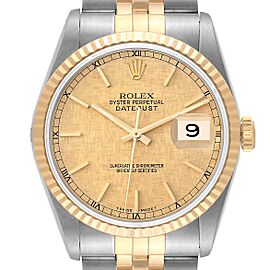 Rolex Datejust 36 Steel Yellow Gold Linen Dial Mens Watch