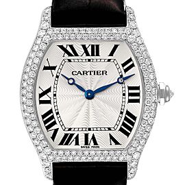 Cartier Tortue 18K White Gold Diamond Mens Watch