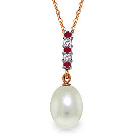 4.15 CTW 14K Solid Rose Gold Necklace Diamond, Ruby Briolette Cultured Pearl
