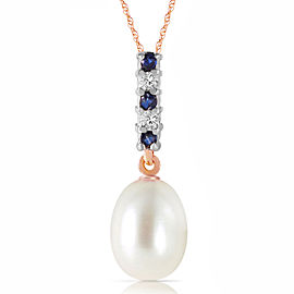 4.15 CTW 14K Solid Rose Gold Necklace Diamond, Sapphire Briolette Cultured Pearl