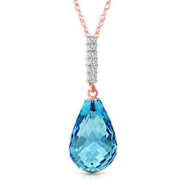 6.68 CTW 14K Solid Rose Gold Necklace Diamond Briolette Drop Blue Topaz