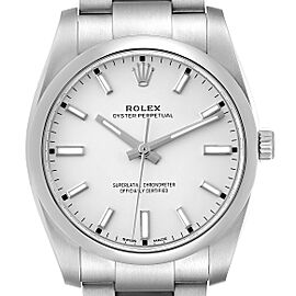 Rolex Oyster Perpetual Silver Dial Smooth Bezel Mens Watch