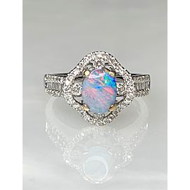 14K White Gold Oval Cut Australian Opal Diamond Ring