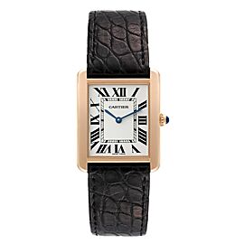 Cartier Tank Solo Large Rose Gold Steel Brown Strap Mens Watch