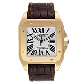 Cartier Santos 100 XL 18K Yellow Gold Black Strap Mens Watch