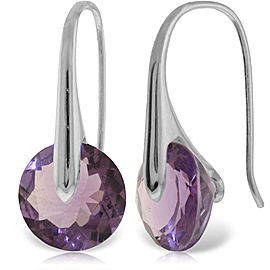 14K Solid White Gold Fish Hook Earrings with Amethyst