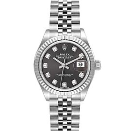 Rolex Datejust 28 Steel White Gold Dark Grey Diamond Dial Ladies Watch