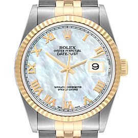 Rolex Datejust Steel Yellow Gold Mother of Pearl Dial Mens Watch